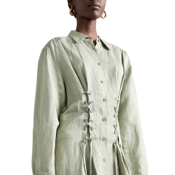 The Kooples French Designer Fashion Light Green Button-Up Dress Size Medium FR 2 - Picture 2 of 13